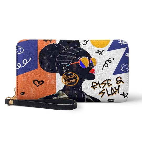 HOTAfrican American Black Women Leather Wallet, Afro Black Queen RFID Blocking Credit Card Holder Clutch Purse Wristlet, Mothers Day Birthday Gift for Women Girl Sister (African Inspiration)