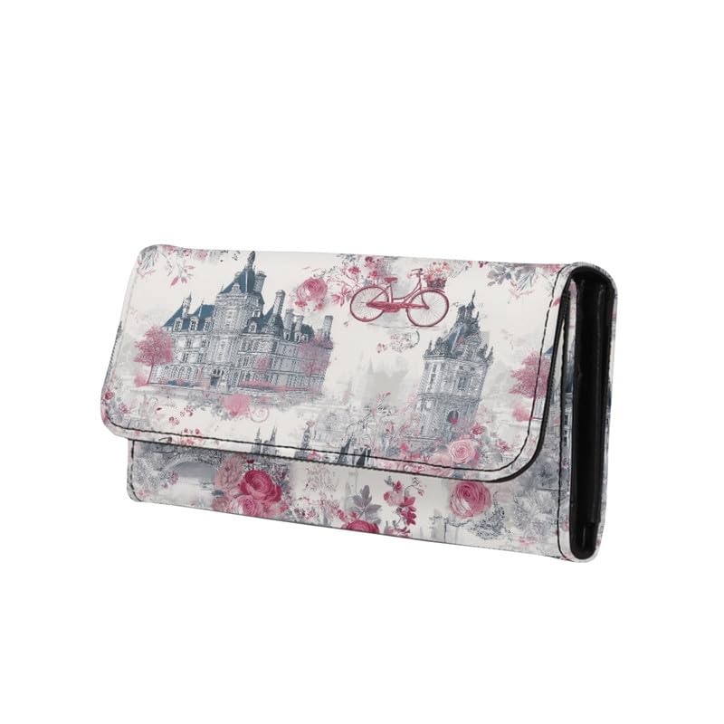 HOTNovelty Jeans Print Womens Wallets Leather Clutch, Vintage Denim Block Patch Design Long Wallet for Women Blue Credit Card Holder with Coin Purse ID Window