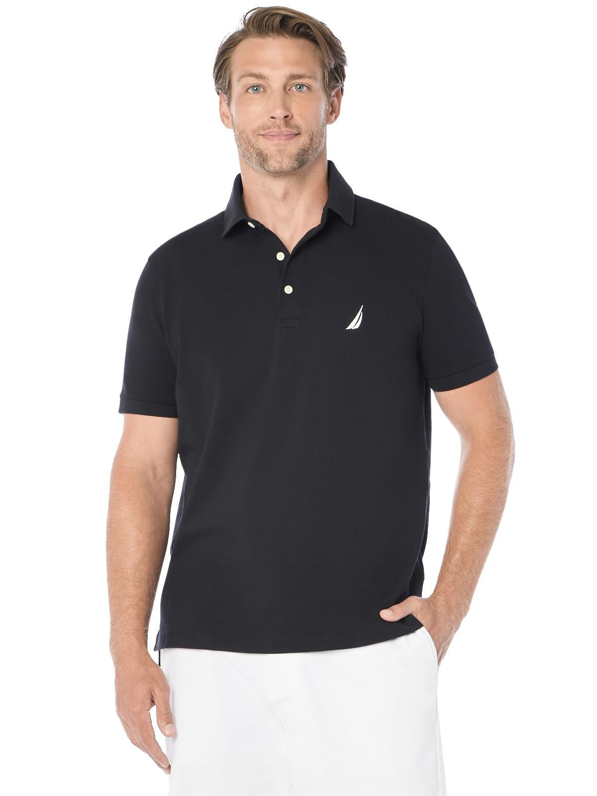 HOTNautica Men's Short Sleeve Solid Stretch Cotton Pique Polo Shirt
