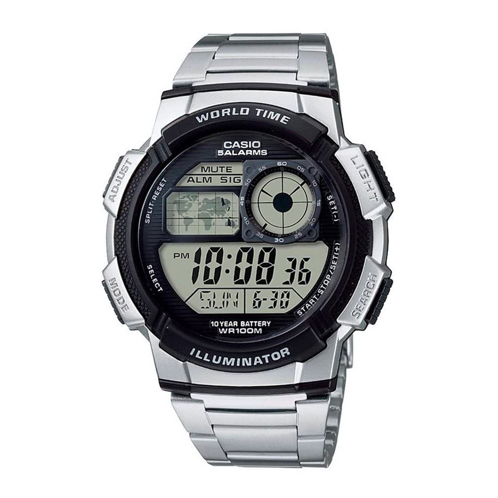 HOTCasio AE1000W Series | Men’s Digital Watch | 100M WR | Multi Alarms | 100 SEC Stopwatch | Countdown Timer | World Map for World Time | LED Light | LC Analog Display | 10 Year Battery