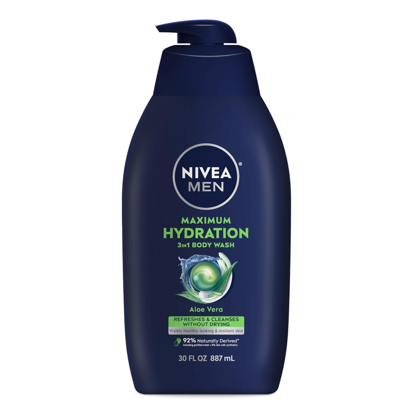 HOTNIVEA MEN Maximum Hydration Body Wash for Dry Skin, Aloe Vera Enriched, 3-in-1 Moisturizing Body Wash, Face and Hair, Paraben Free, Vegan Formula, 16.9 Fl Oz Bottle, Pack of 3