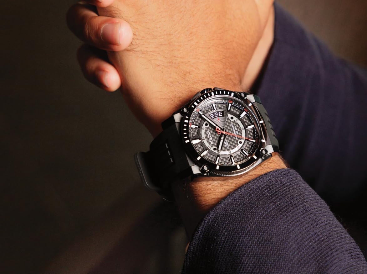 HOTBulova Men's Icon High Performance Quartz Chronograph Black Stainless Steel Watch with Polyurethane Strap, Black Dial Style: 98B417