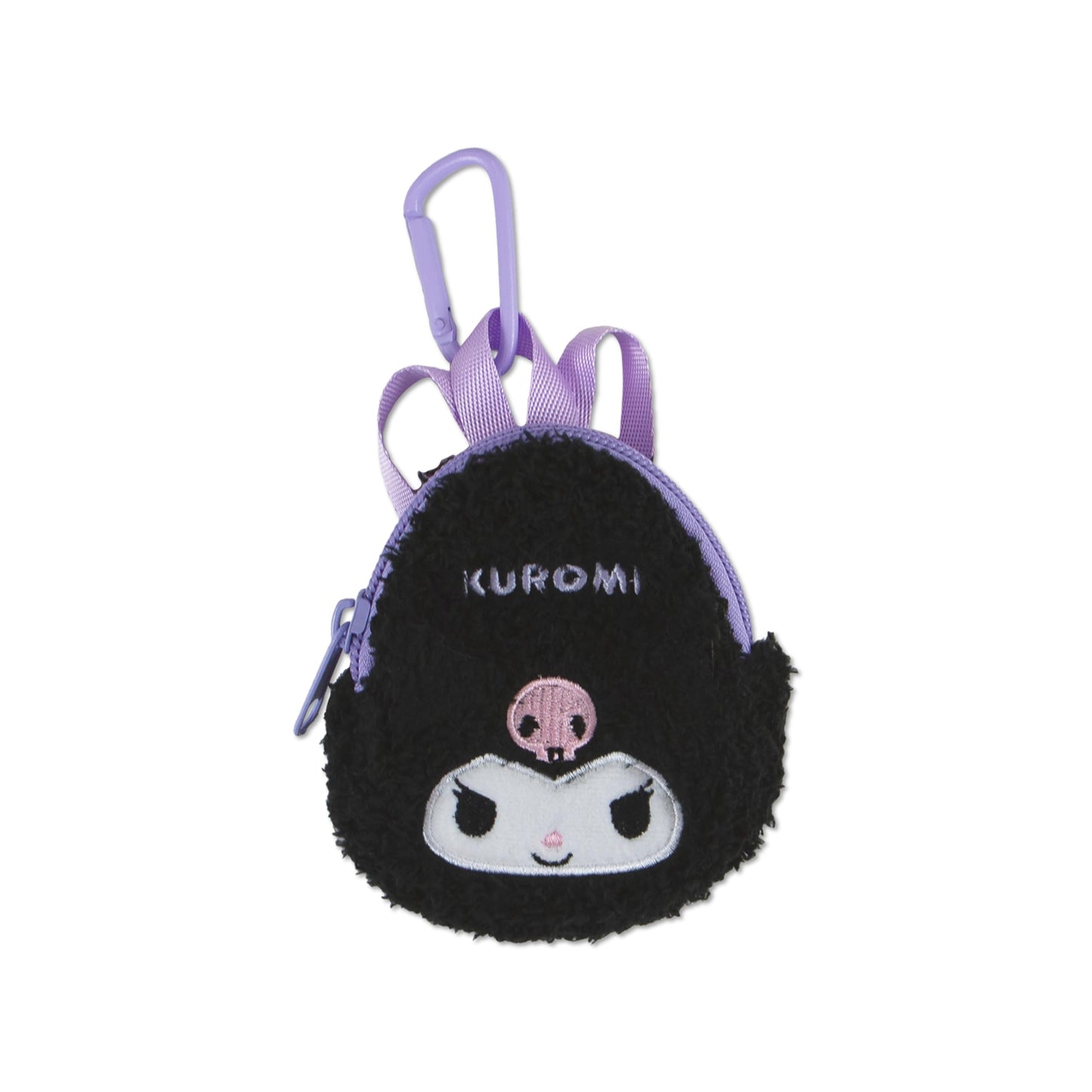 HOTSonix x Sanrio Mini Backpack Charm | Tech Keychain Pouch, Fuzzy Plush Character Coin Purse for Small Accessories, Earbuds | Kuromi