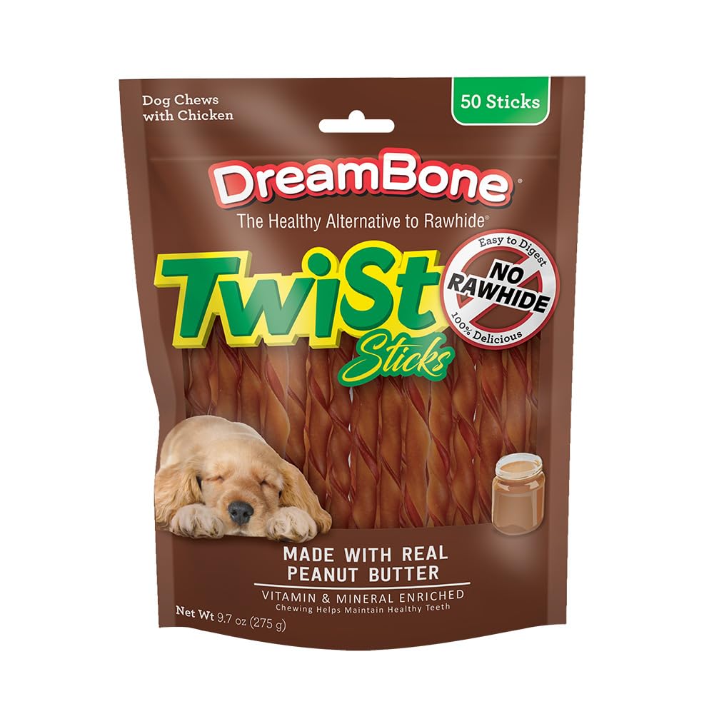 HOTDreamBone Twist Sticks Chews for Dogs, Treat Your Dog to Easy-to-Digest Rawhide-Free Chews Made with Real Vegetables and Chicken, 50 Count