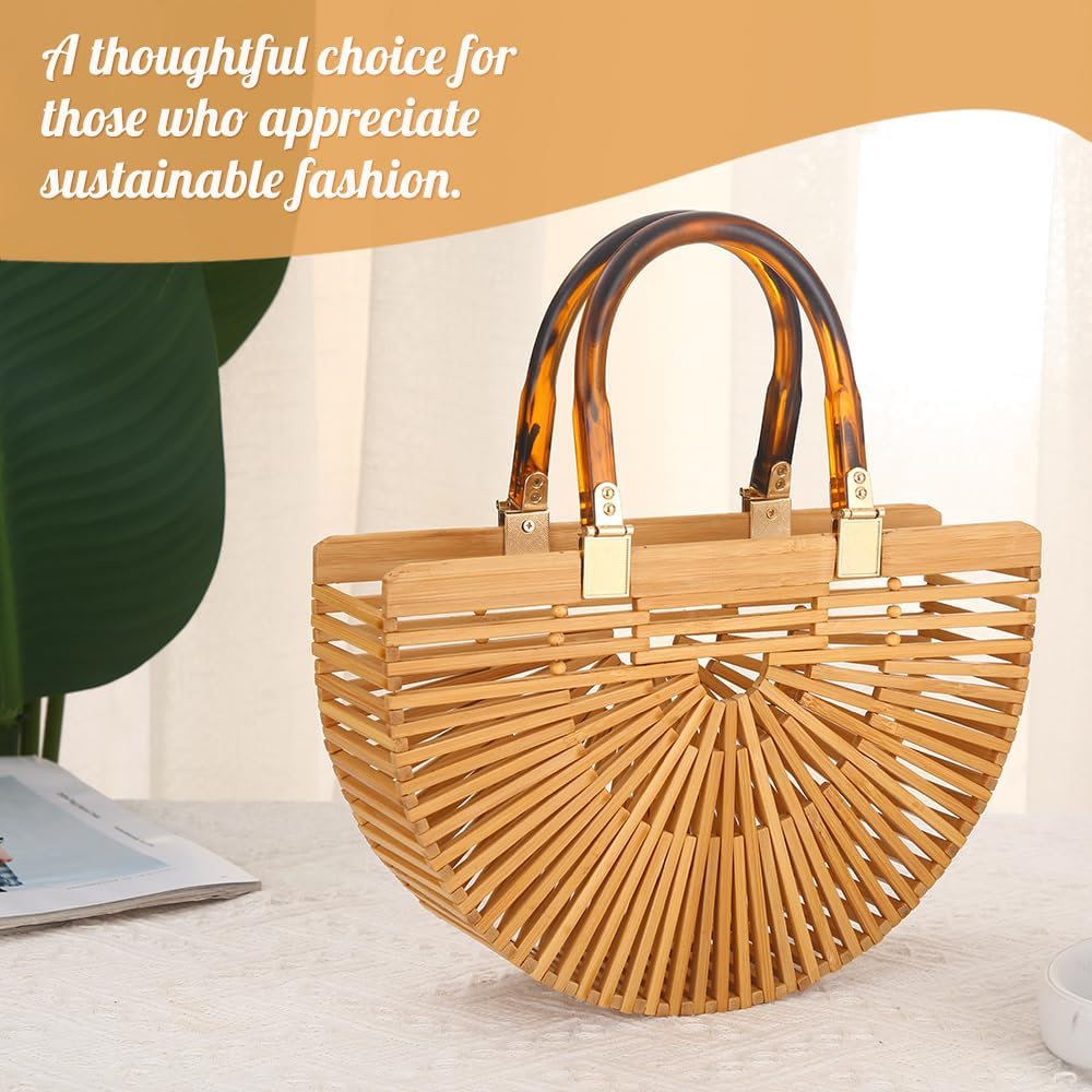 HOTNatural Women's Tote Bamboo Purse by Handmade Beach Straw Purse for Summer