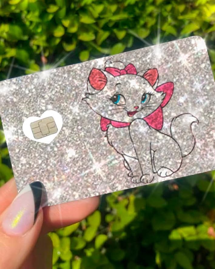 HOTExotixCard The Original Ultra Bling Reflective Card Sticker Debit -Credit Skin Shiny Removable Cover Especially Bright, Protecting No Bubble, Slim, Waterproof Card Cover (Big Cat) (Cat Sexy Pink Girl)