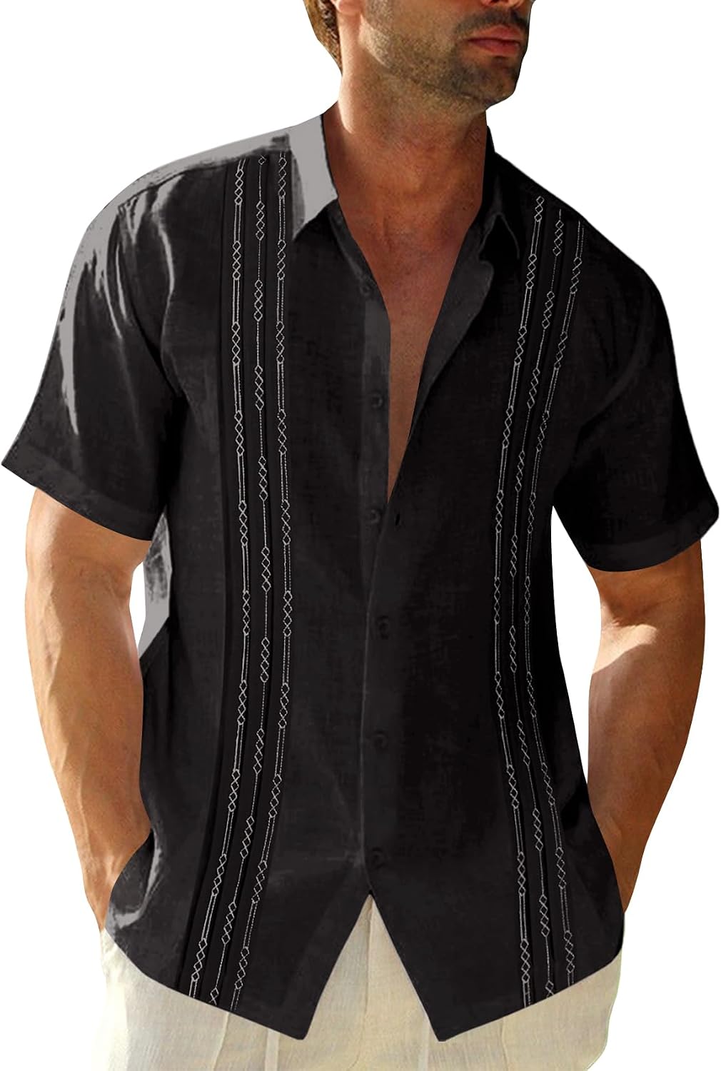 HOTRuncati Mens Short Sleeve Guayabera Shirts Linen Button Down Cuban Shirt | Cotton blend, Mexican style, Button up, Embroidered, Loose fit, Barong tagalog, Bowling shirts, for Summer Beach, Wedding