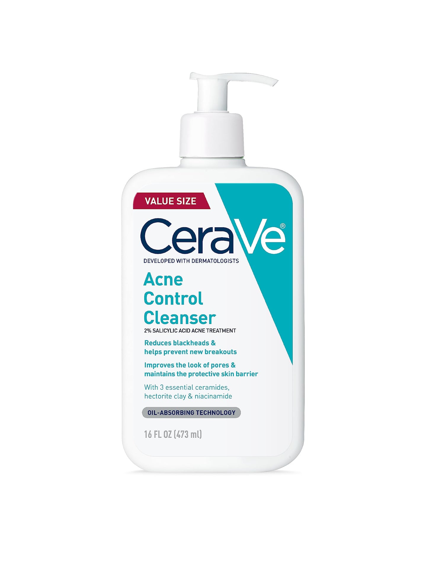 HOTCeraVe Acne Treatment Face Wash, Salicylic Acid Cleanser with Purifying Clay, Niacinamide, and Ceramides, Pore Control and Blackhead Remover, 8 Ounce