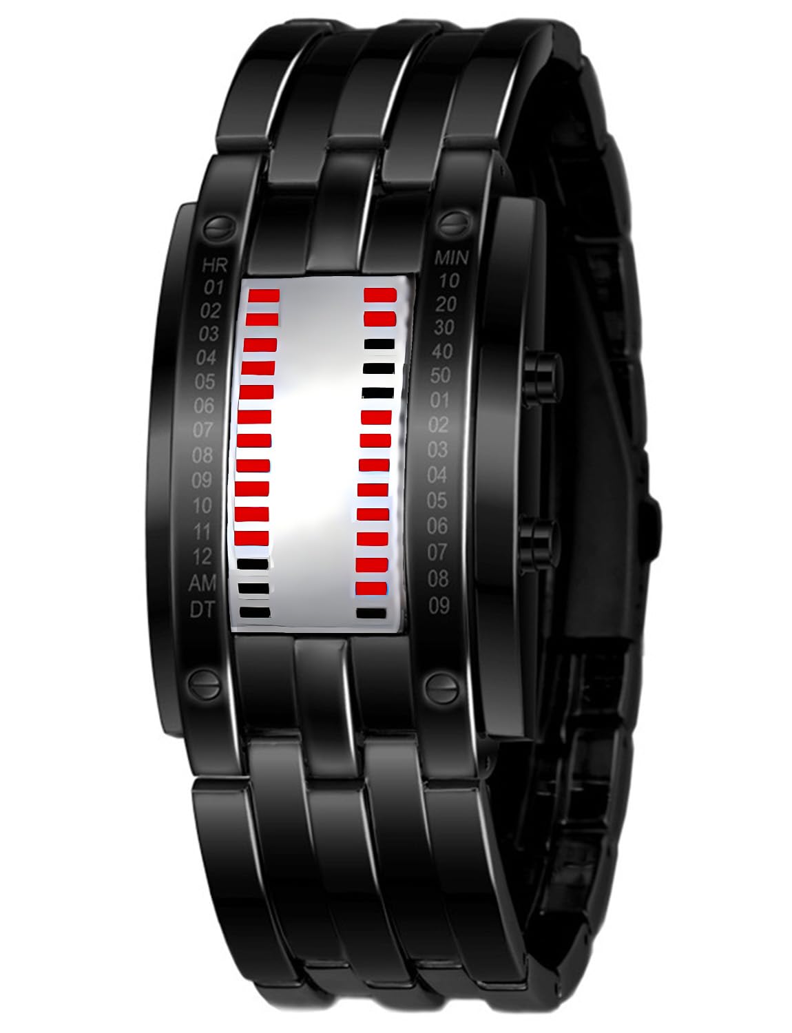 HOTReginald Fashion Mens Binary Sports Watch Digital LED Matrix Waterproof Outdoor Casual Black Bracelet Blue Backlit Men's Square Watch
