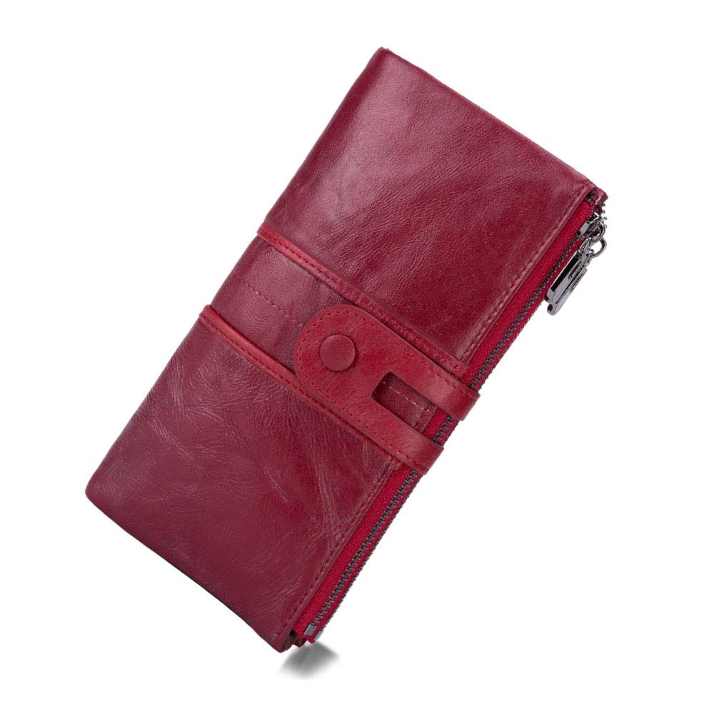 HOTmyfriday Women's RFID Blocking Genuine Leather Wallet, Bifold Long Clutch Wallet Money Clips Ladies Card Holder Purse