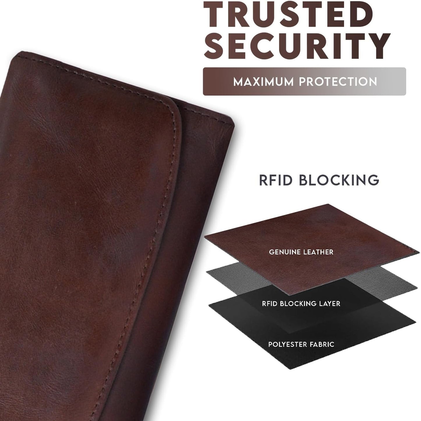 HOTGenuine Leather Wallets for Women 2024 RFID Blocking Ladies Large Trifold Slim Clutch Brown Wallet for Women - 13 Card Slots, 4 Cash Slots - Fits iPhone 14