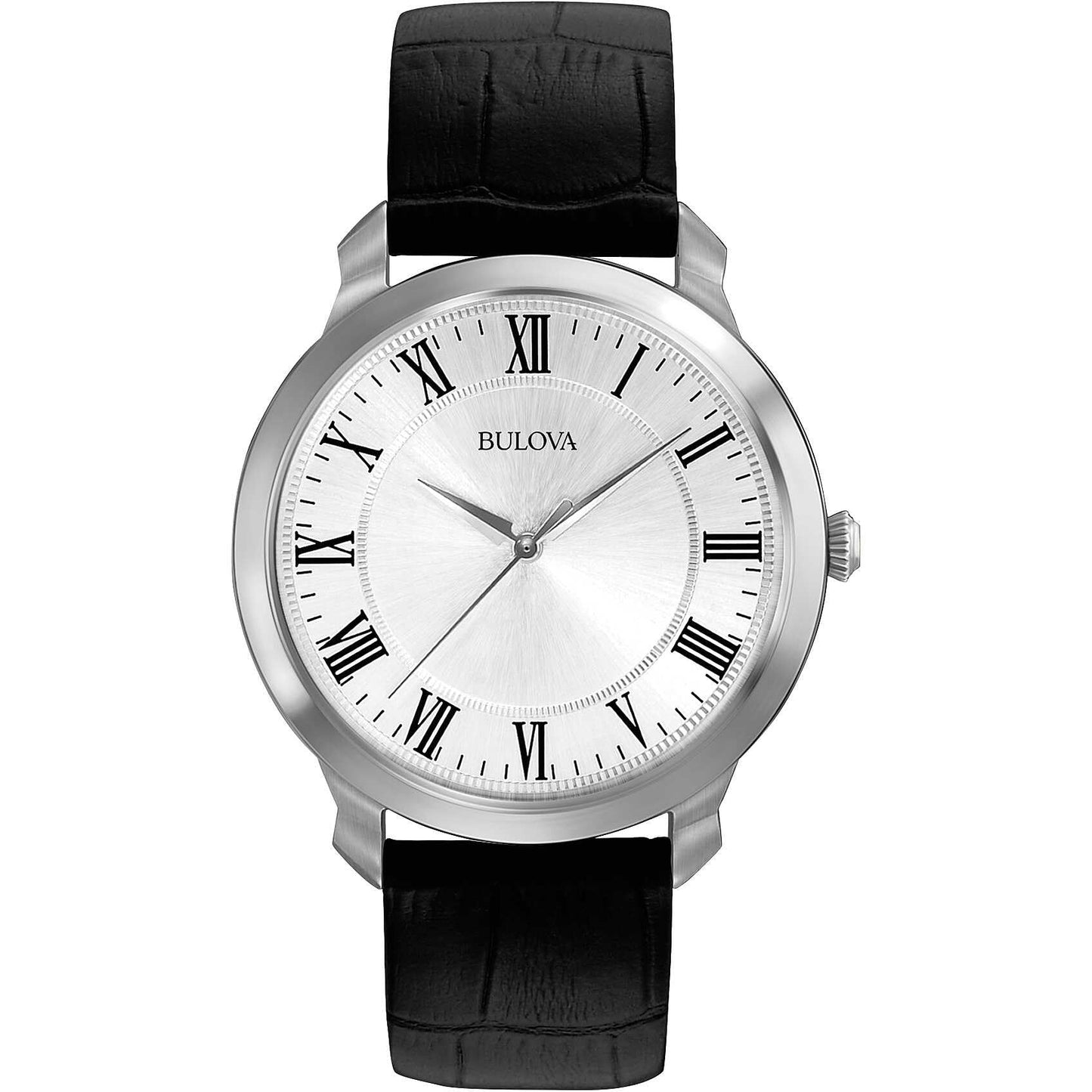 HOTBulova Men's Classic 3-Hand Quartz Black Leather Strap Watch, Roman Numeral Markers, 41mm