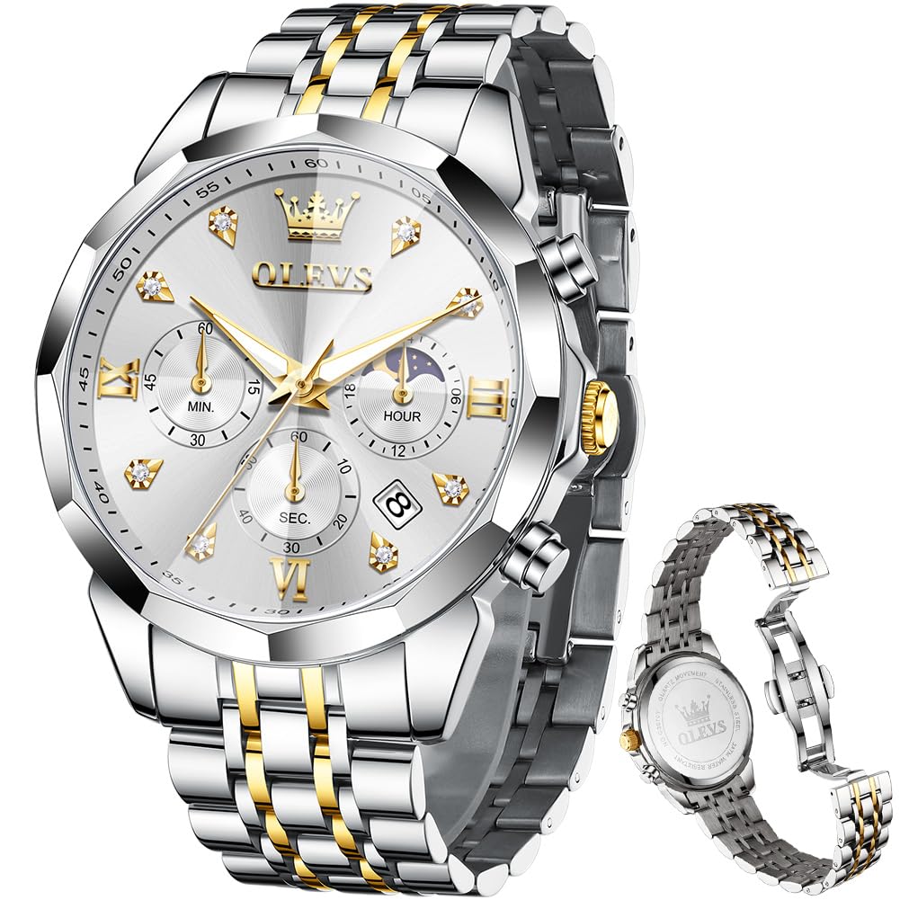 HOTOLEVS Watches for Men Luxury Diamond Casual Large Dial Watches Stainless Steel Waterproof Business Dress Analog Luminous Date Mens Watches