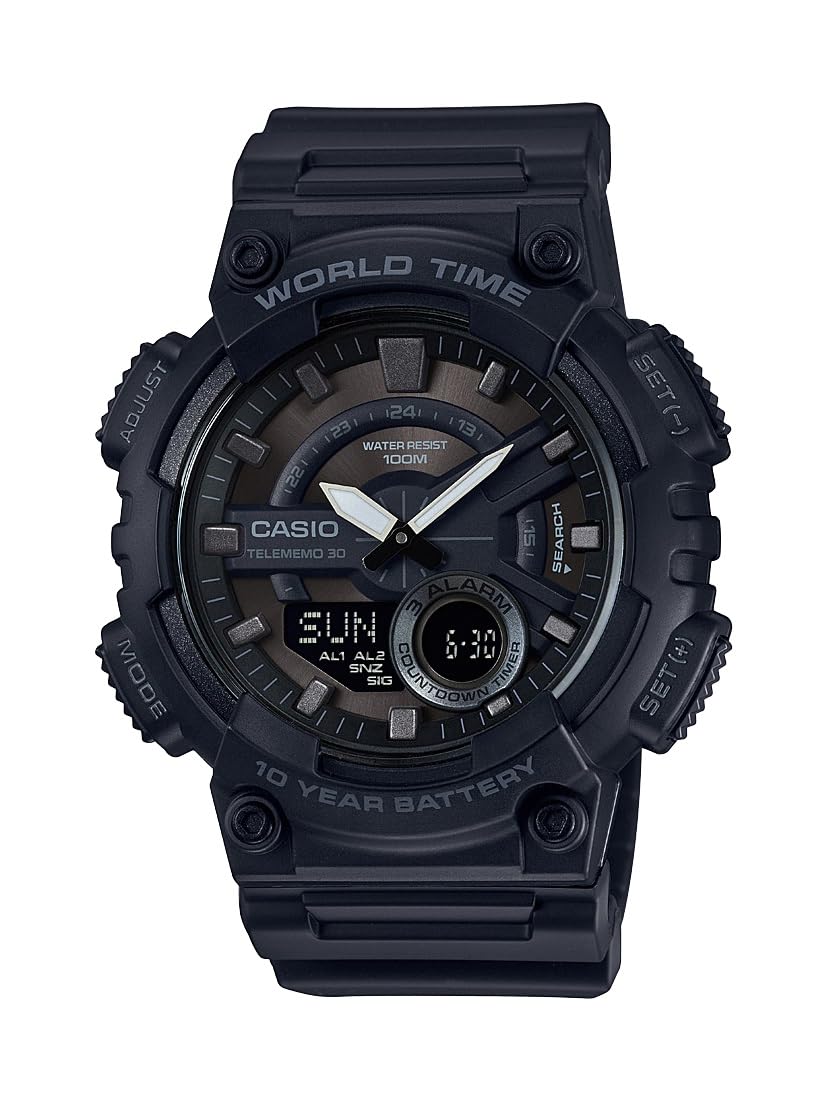 HOTCasio AEQ110BW Series | Men’s Analog-Digital Watch |100M WR | Multi Alarms | 100 SEC Stopwatch | Countdown Timer | World Map for World Time | LED Light | LC Display | 10 Year Battery