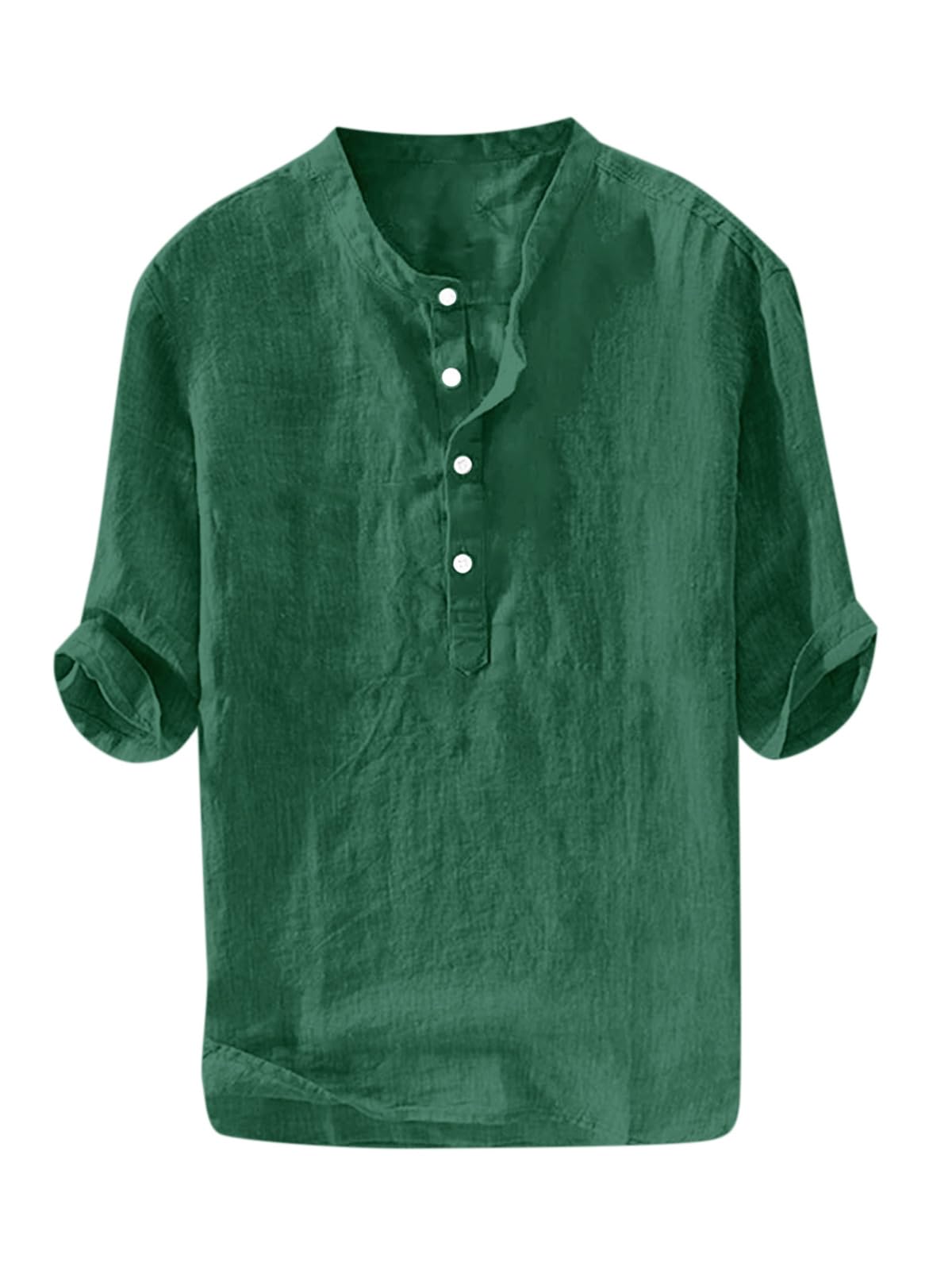 HOTRyannology Mens Linen Shirts Casual Cotton 3/4 Sleeve Regular-Fit Henley T-Shirt Summer Lightweight Beach Yoga Tops