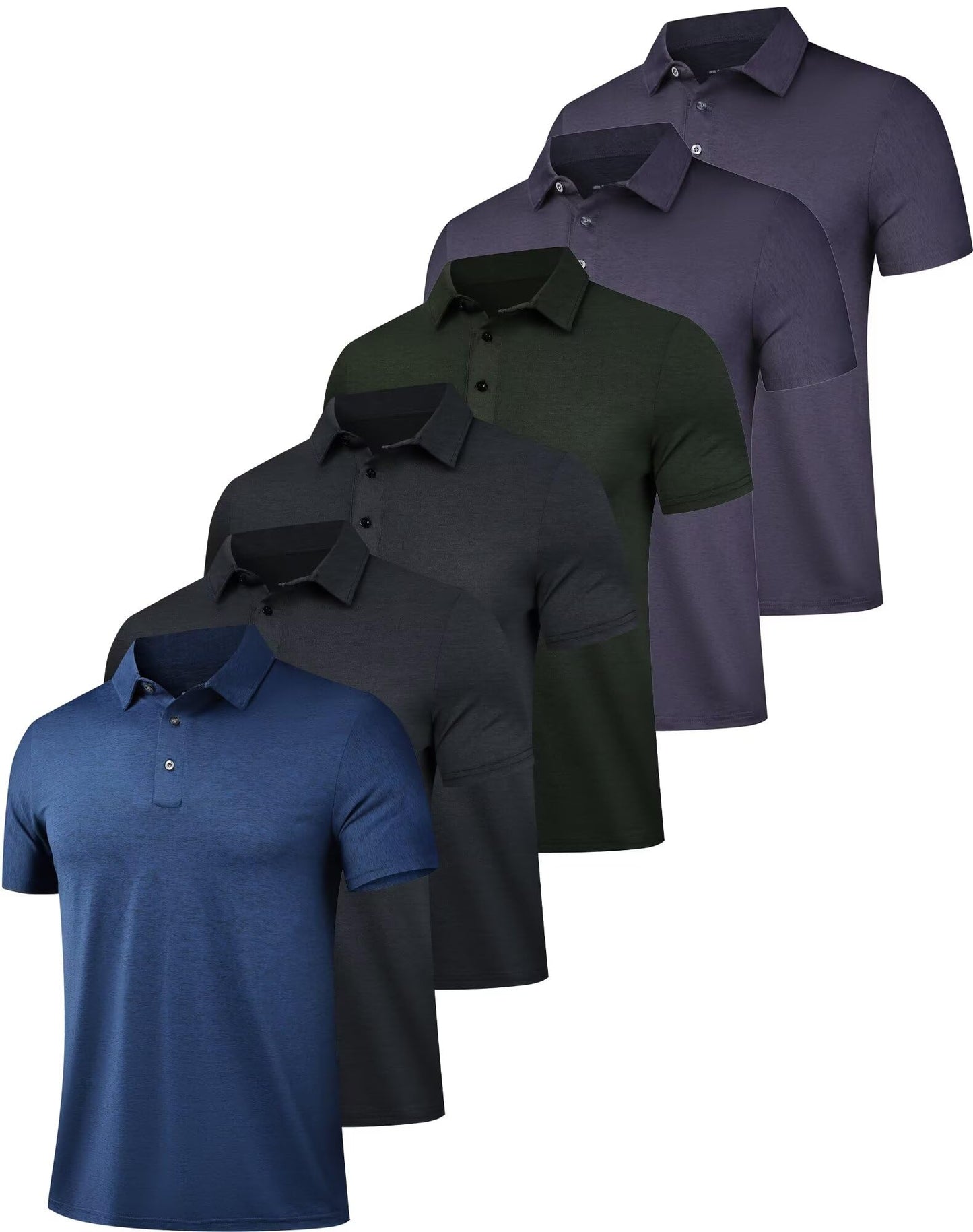 HOTOYGSieg 6 Pack Mens Polo Shirts Performance Short Sleeve Golf Shirt Moisture Wicking Athletic Casual Collared T-Shirt