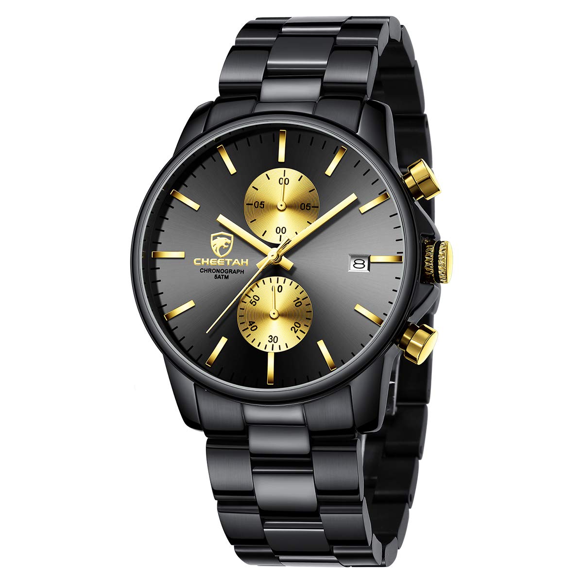 HOTGOLDEN HOUR Fashion Business Mens Watches with Stainless Steel Waterproof Chronograph Quartz Watch for Men, Auto Date