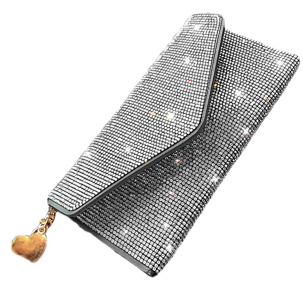 HOTBling Crystal Rhinestones Leather Pocket Card Case Wallet Organizer with Zipper Multifunctional Large Capacity Shining for Women Girls (White)