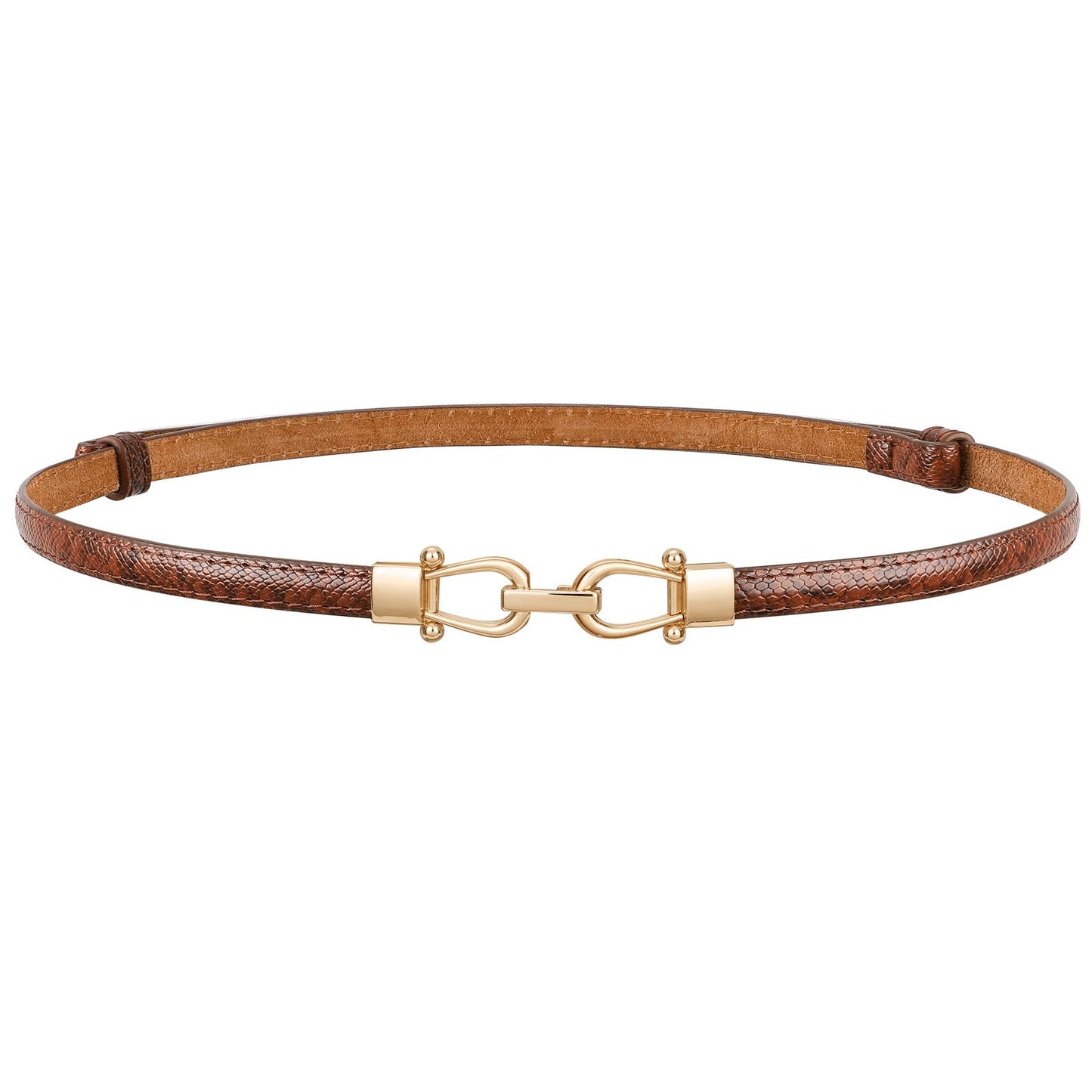 HOTJASGOOD Leather Skinny Belts for Women Plus Size Ladies Thin Waist Belts Adjustable for Jeans Pants Dresses with Gold Buckle