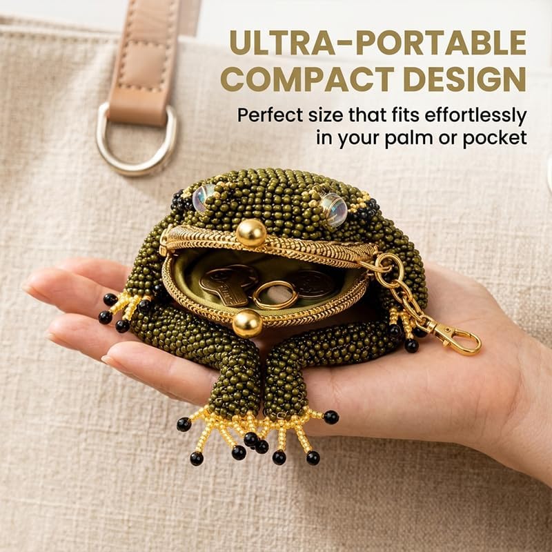 HOTROVIA DIY Frog Coin Purse Kit Beaded Coin Purse Craft Kit with Kiss Lock, 2 | DIY Beading Craft, Kiss Lock Frame, Lobster Clasp Included, Cute Frog Design, Creative Handmade Project