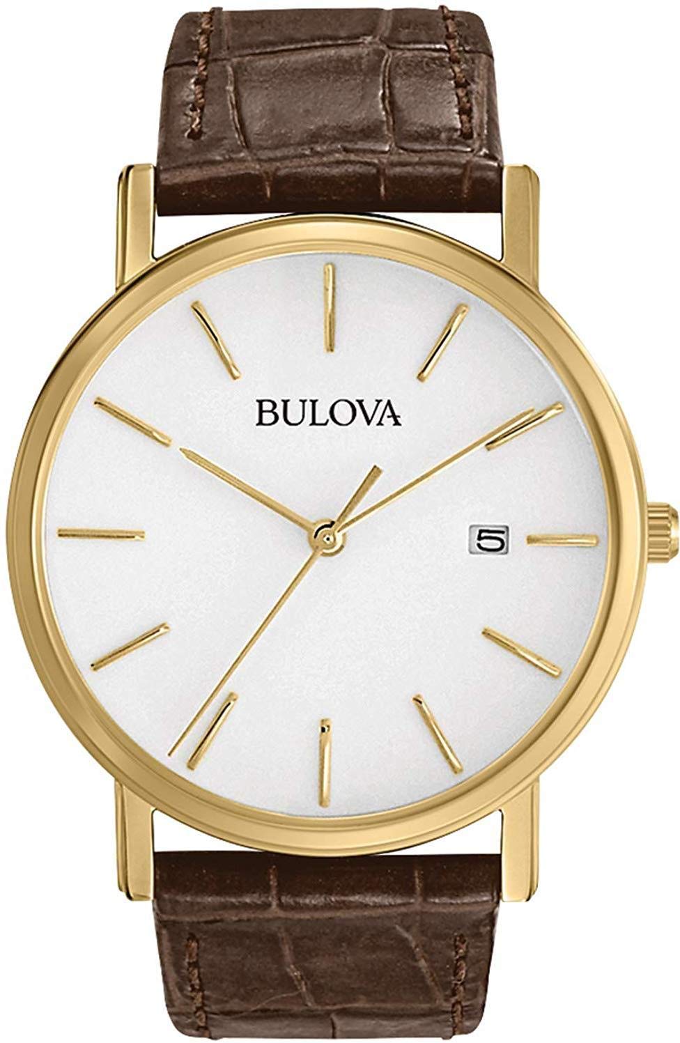 HOTBulova Men's Classic 3-Hand Calendar Date Quartz Leather Strap Watch, Buckle, 37mm