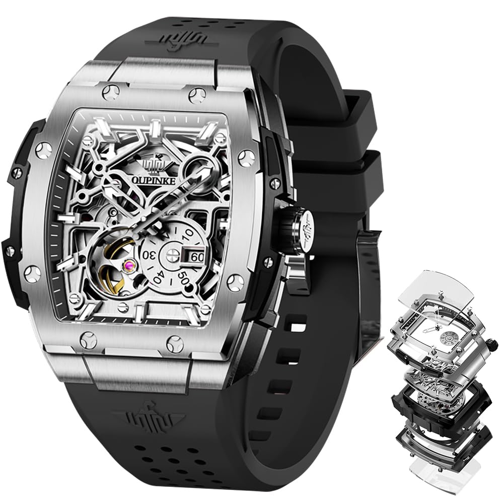 HOTOLEVS Mens Watches Analog Quartz Chronograph Square Dress Watch for Man Stainless Steel or Leather Band Waterproof Luminous Date Male Watch