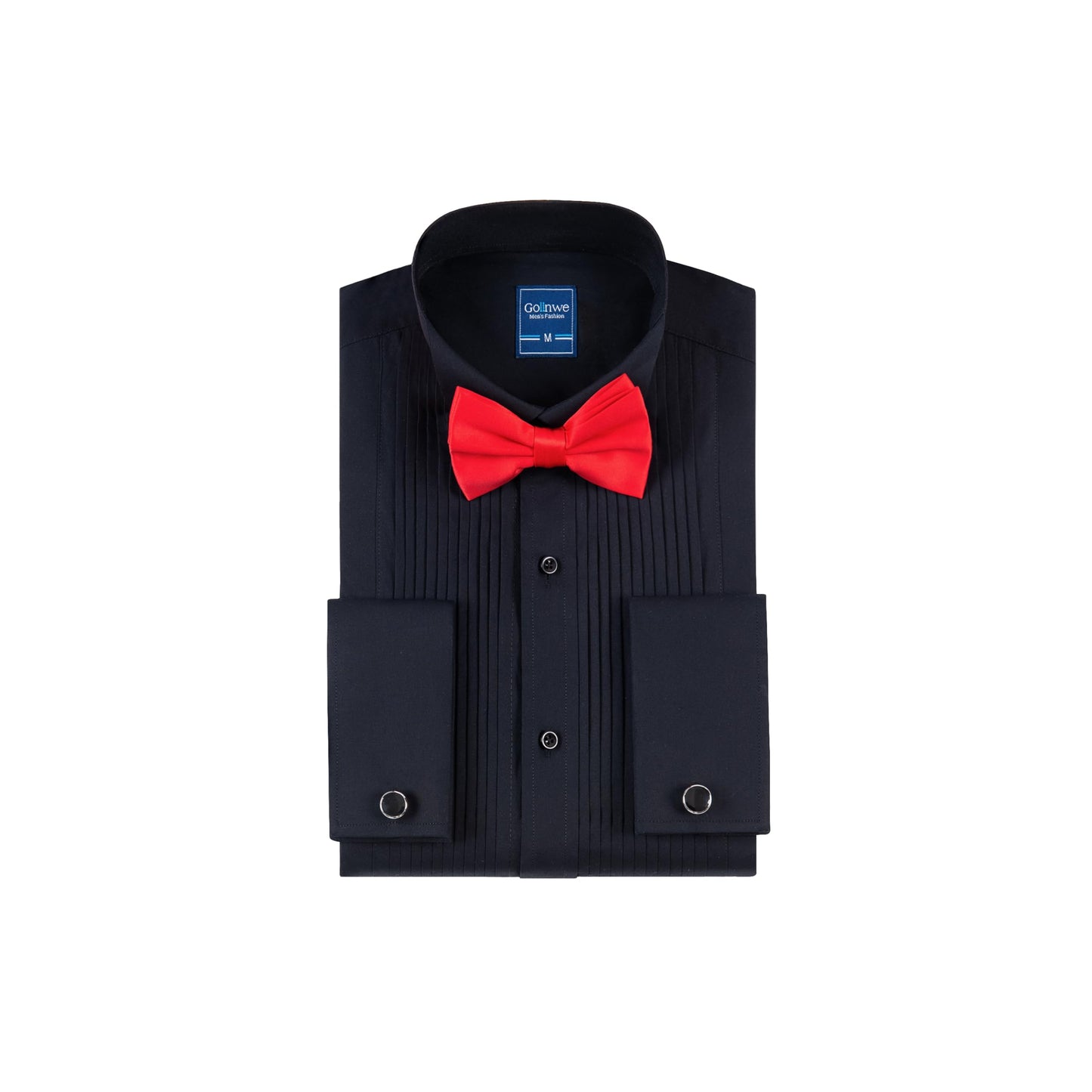 HOTGollnwe Tuxedo Shirts for Men Wing Collar French Cuff with Cufflinks and Bow Tie