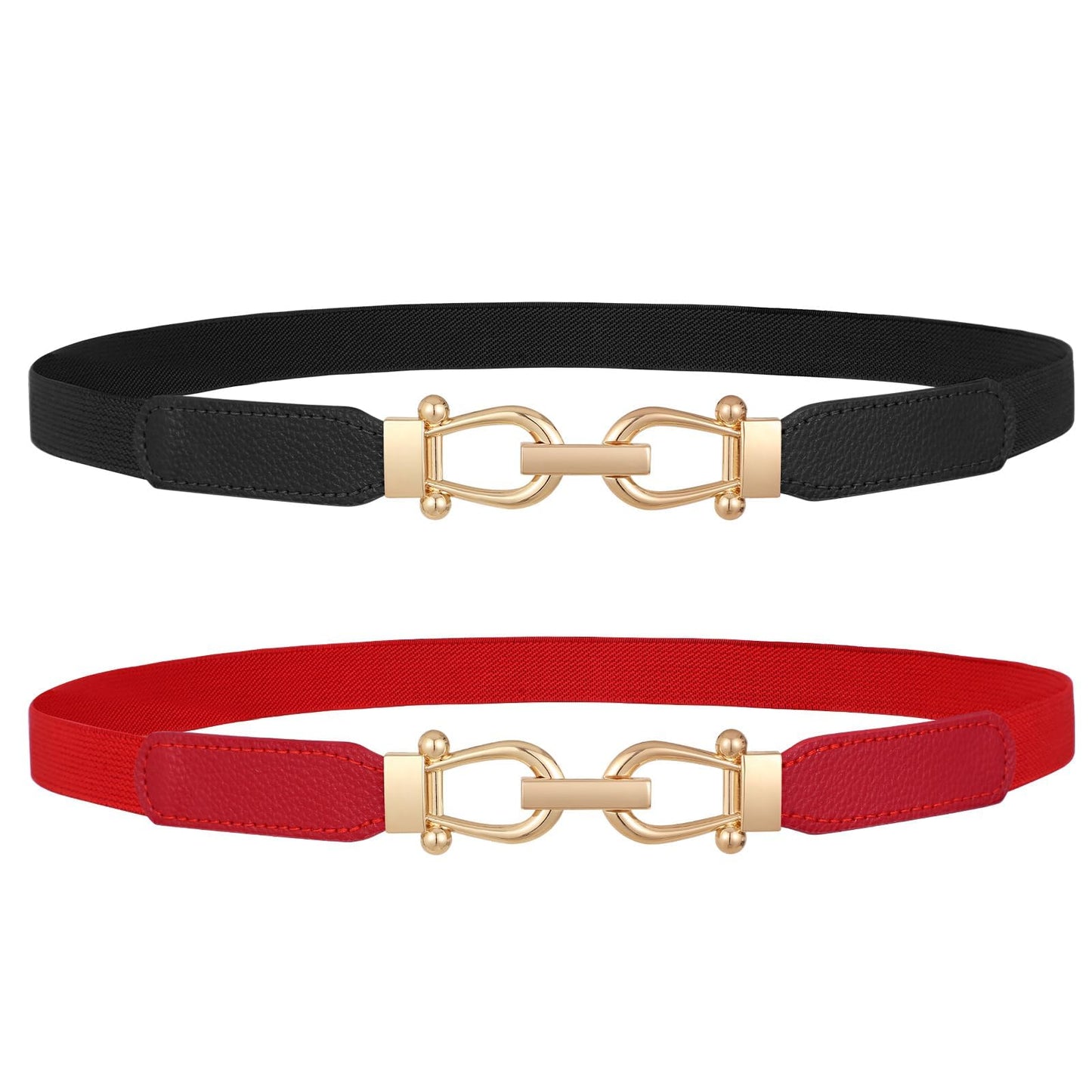 HOTJASGOOD Women Skinny Elastic Belt for Dresses,Thin Retro Stretch Waist Belt with Golden Buckle