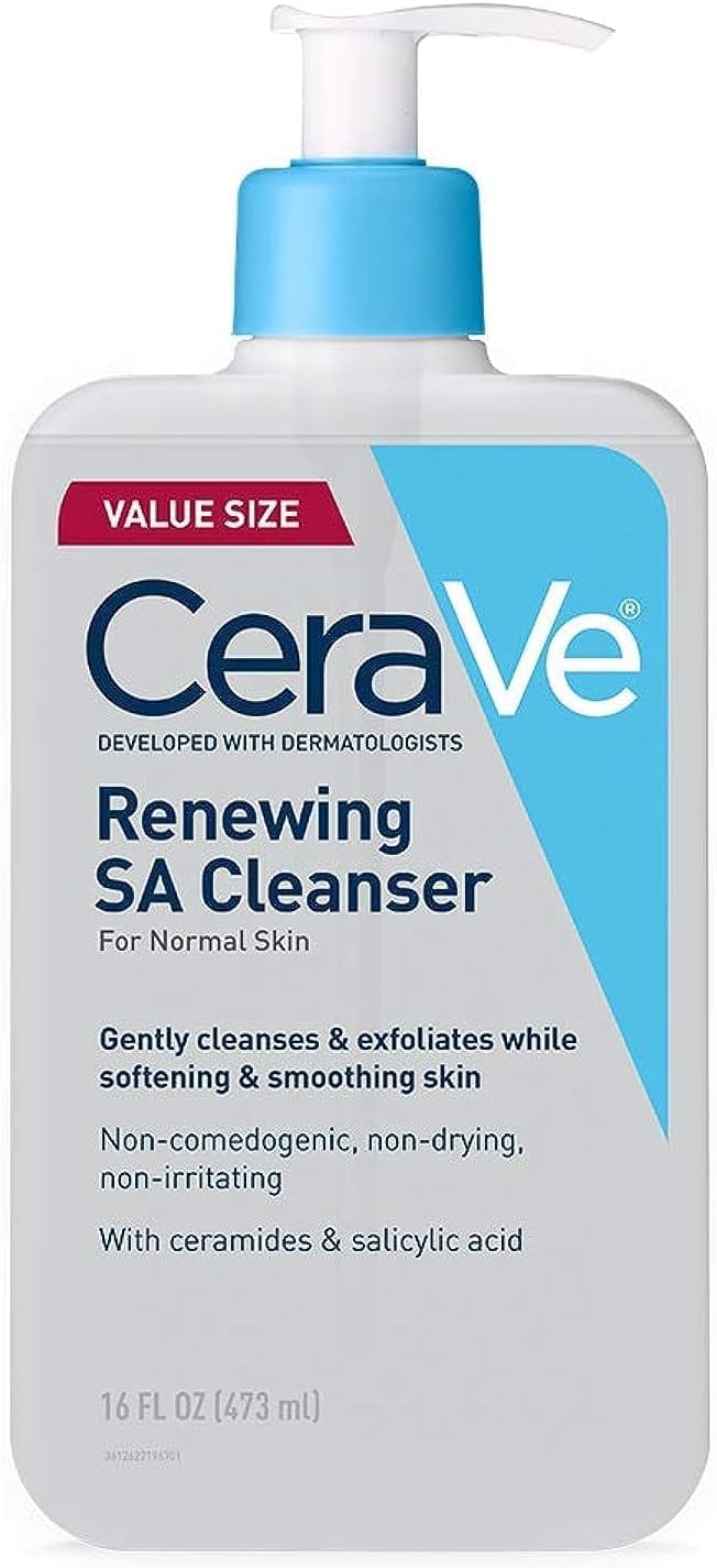 HOTCeraVe, Renewing Salicylic Acid Cleanser, Formulated with Hyaluronic Acid, Niacinamide, and Ceramides, Gentle BHA Exfoliating Face Wash Smooths and Softens Skin, Non and Fragrance Free, 16 Ounce
