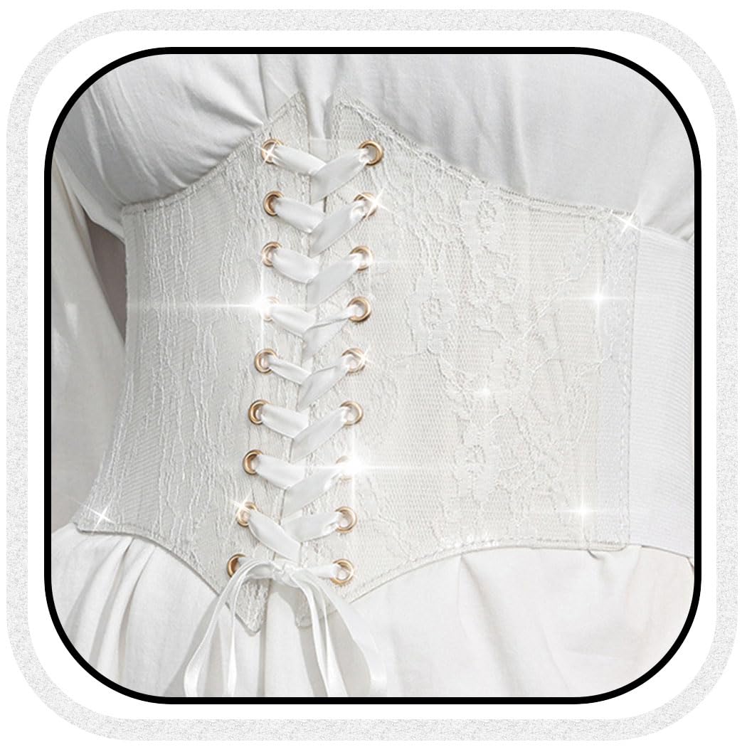 HOTBODIY Women Lace Corset Belts Elastic Cinch Belt Tied Waspie Wide Waist Bustiers for Dress