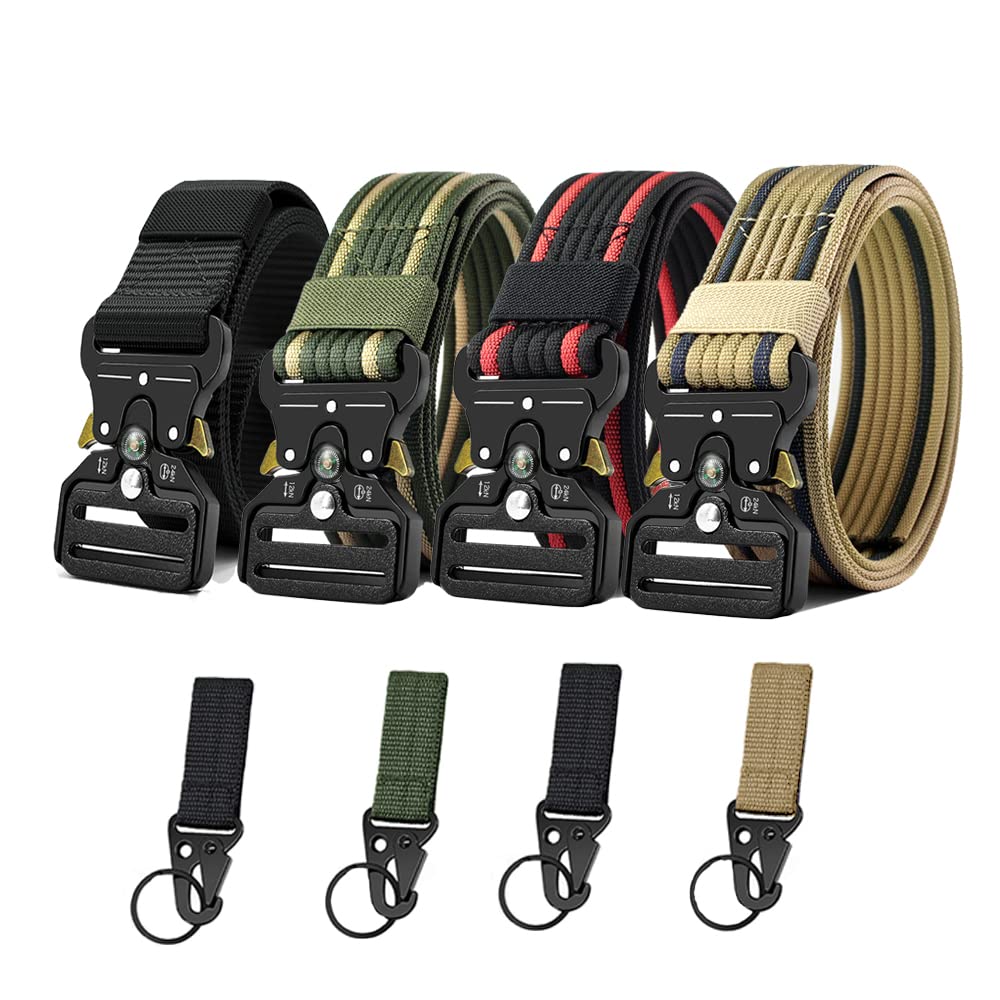 HOTTactical Belt Men 4 Pack, Compass Military Nylon Web Belt, Heavy Duty Belt Quick Release Metal Buckle Riggers Belt