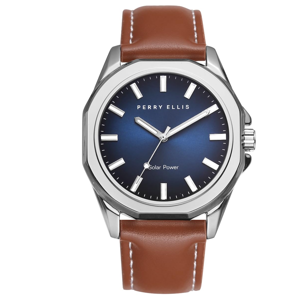 HOTPerry Ellis Solar Powered Mens Watch | Vegan Leather Water-Resistant Analog Wrist Watches for Men | 42mm Case | Relojes para Hombres | Elegant Gift for Man