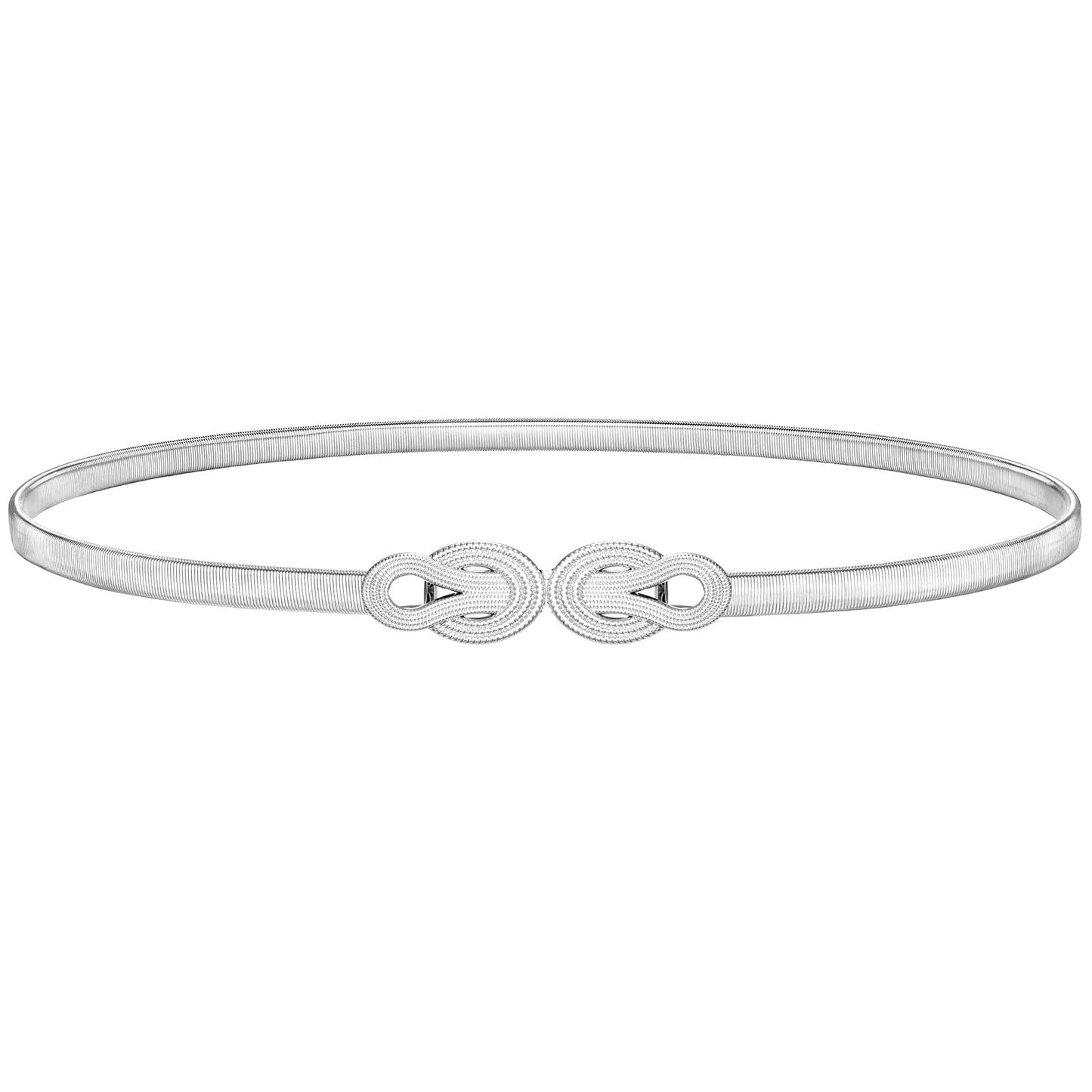 HOTVONMELLI Women's Skinny Metal Cinch Belt for Dress Stretch Thin Waist Belt Gold/Sliver Elastic Belts