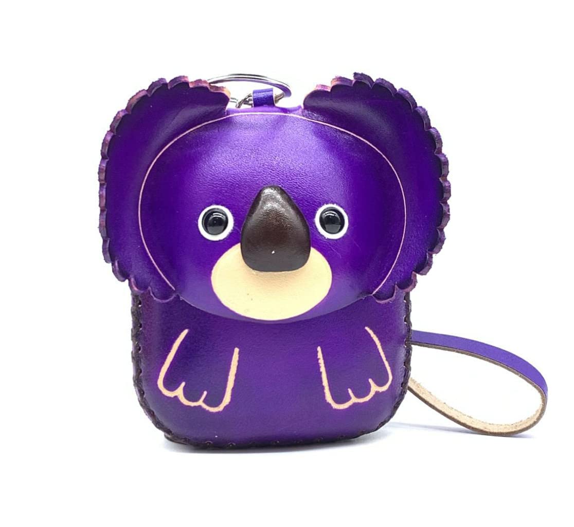 HOTHandmade Vintage Genuine Leather 3D Animal Koala Bear Coin Purse (Purple)