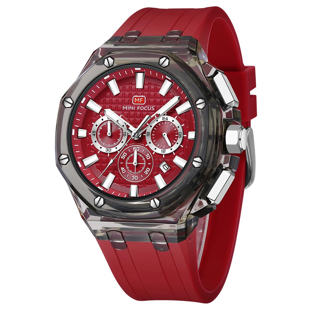 HOTMINI Focus Men Watches,Unique Transparent (Mutifunction/Light Weight/Calendar/Waterproof) Silicone Strap Fashion Wrist Watches for Men