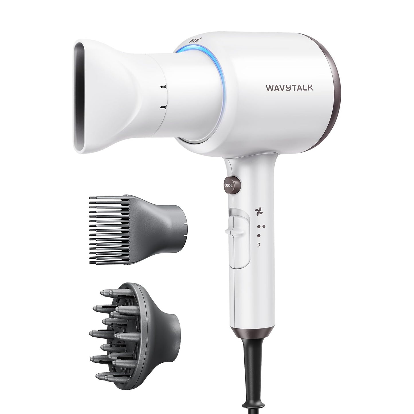 HOTWavytalk Hair Dryer with Diffuser, Blown Away Ionic Hair Dryer for Curly Hair with Comb, 1875W Fast Drying Blow Dryer with Ceramic Technology, 3 Attachments for All Hair Types, Light and Quiet, Black