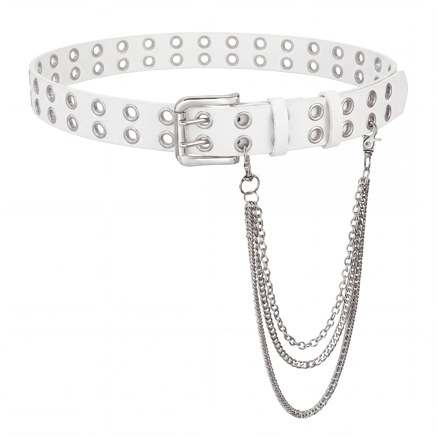 HOTBELTROAD Double Grommet Studded Belt with Detachable Chain Goth Belt for Men Women Punk Rock Metal for Jeans Pants