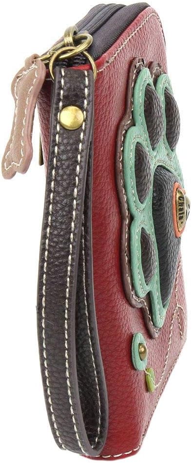 HOTChala Paw Print Zip-Around Wristlet Wallet, Dog Mom Gift Dog Lover (Burguny/Teal)