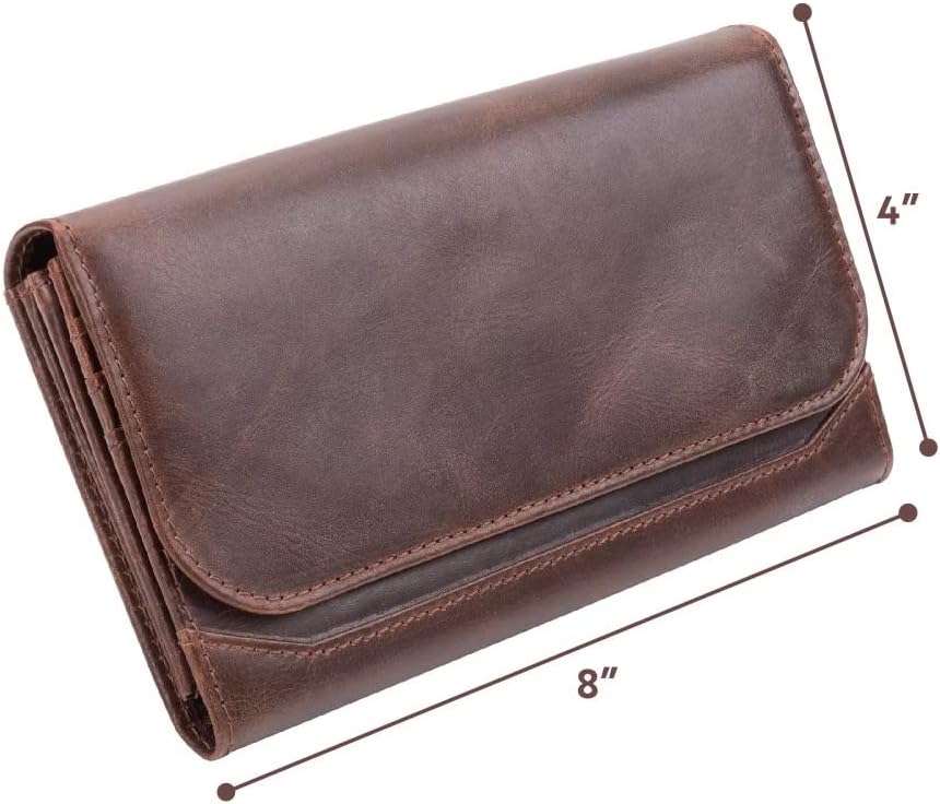 HOTmoonster Leather Wallet for Women – Full-Grain Buffalo Leather RFID Wallet, 9 Card Slots, 2 Zips, 3 Open Pockets – Womens Leather Wallets, Card Wallet for Women, Zip Around Wallet, Gift Box Set