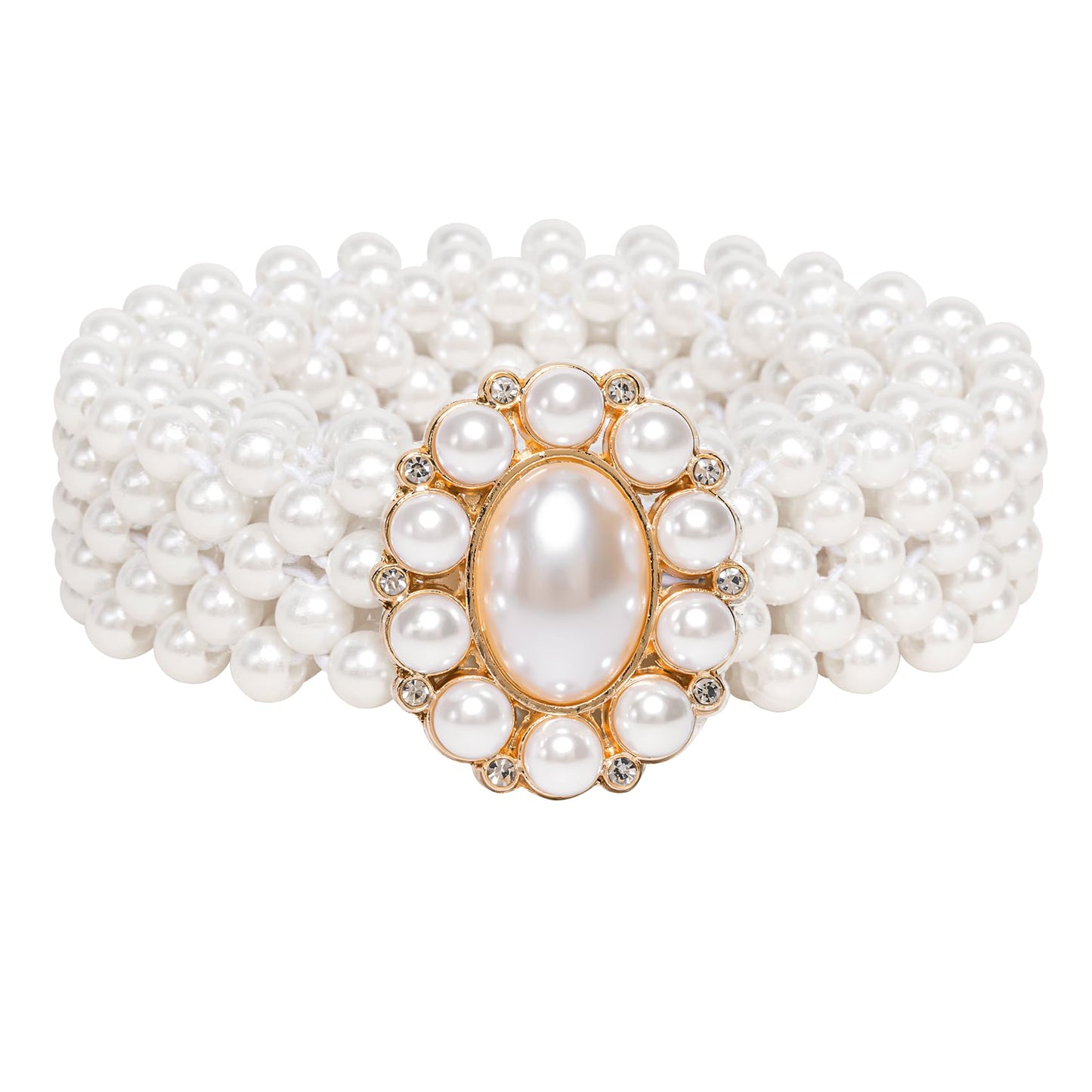 HOTDubulle Women's Pearl Belt Elastic White Waist Chain for Bridal Dress | Plus Size Belts Ivory Beige Silver Pearl Rhinestone Buckle Formal Wedding Ladies