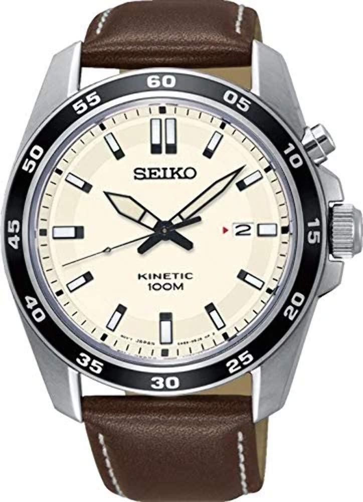 HOTSeiko Herren-Uhr Kinetik Edelstahl mit Lederband