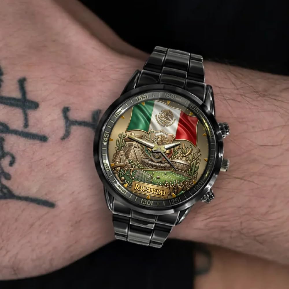HOTPersonalized Mexico Soccer 2026 Custom Name Watch — Mexican Flag Eagle Patriotic Commemorative Timepiece