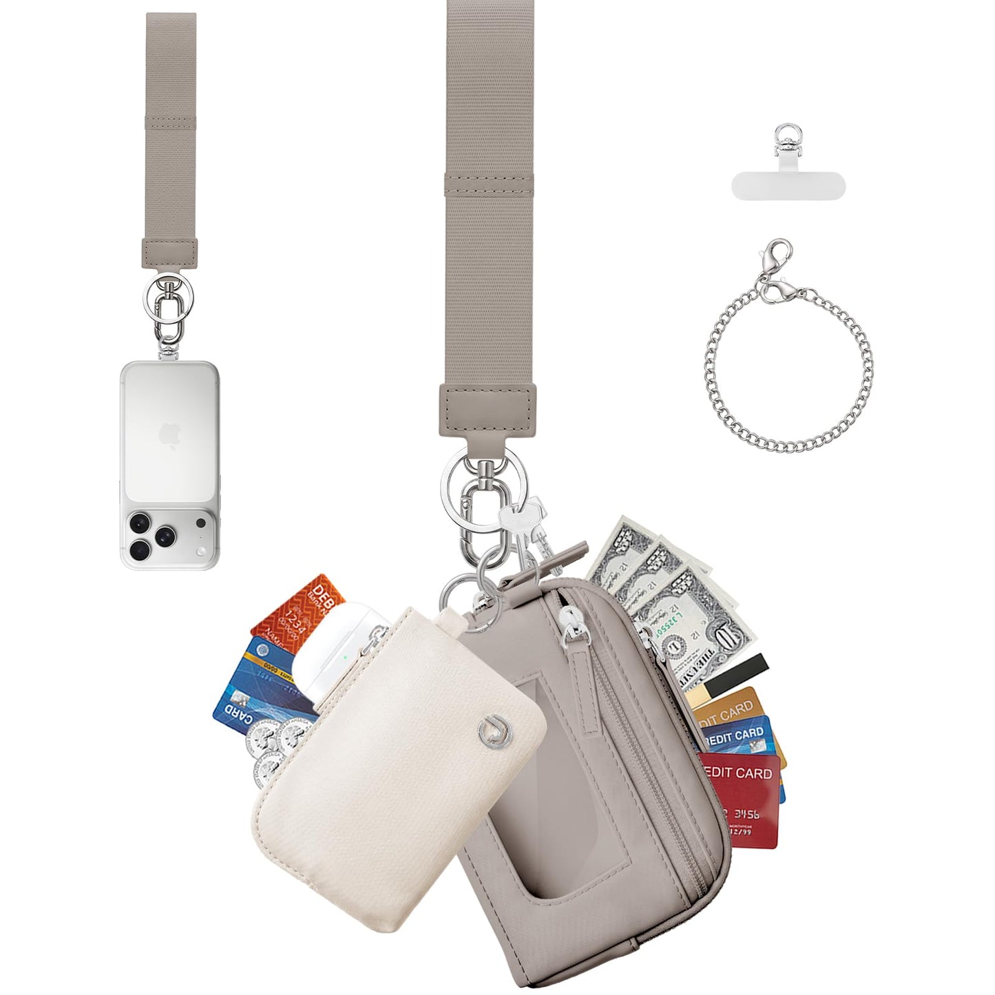 HOTDual Pouch Wristlet Keychain Wallet for Women, Coin Purse with RFID Blocking, Nylon Phone Wallet & Card Holder