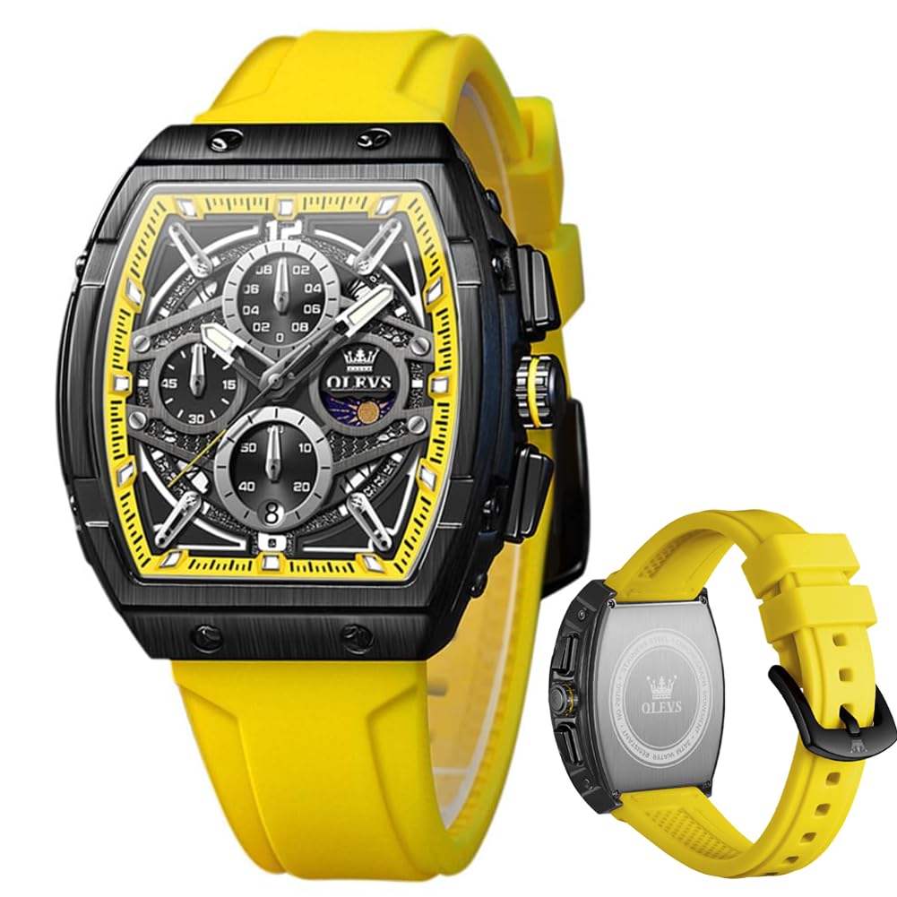 HOTOLEVS Watch Men Luxury Casual Square Skeleton Chronograph Watches