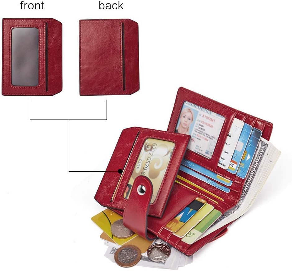 HOTBOSTANTEN Women Leather Wallet RFID Blocking Small Bifold Zipper Pocket Wallet Card Case Red and Yellow Bundle