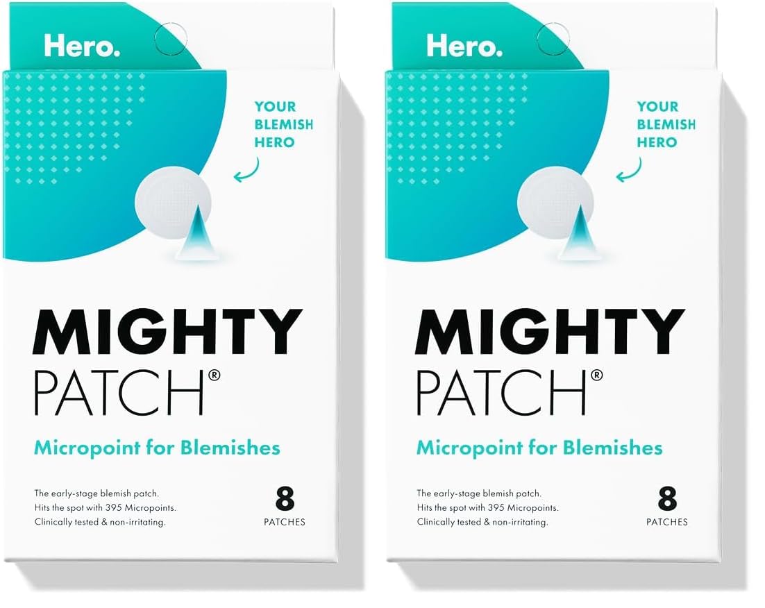HOTMighty Patch Hero Cosmetics Micropoint Acne Pimple Patches, 8 Ct | For Early Stage Zits & Hidden Blemishes; Hydrocolloid with Salicylic Acid, Niacinamide, Cica; 395 Micropoints; Acne Stickers