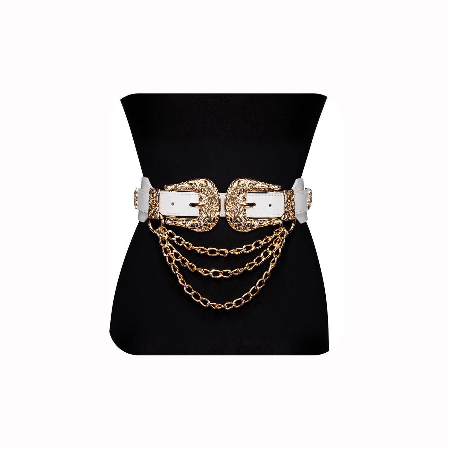 HOTDubulle Womens Belt Chain Leather Belts Vintage Western Adjustable Elastic Double Buckle for Cowboy Pant Dress