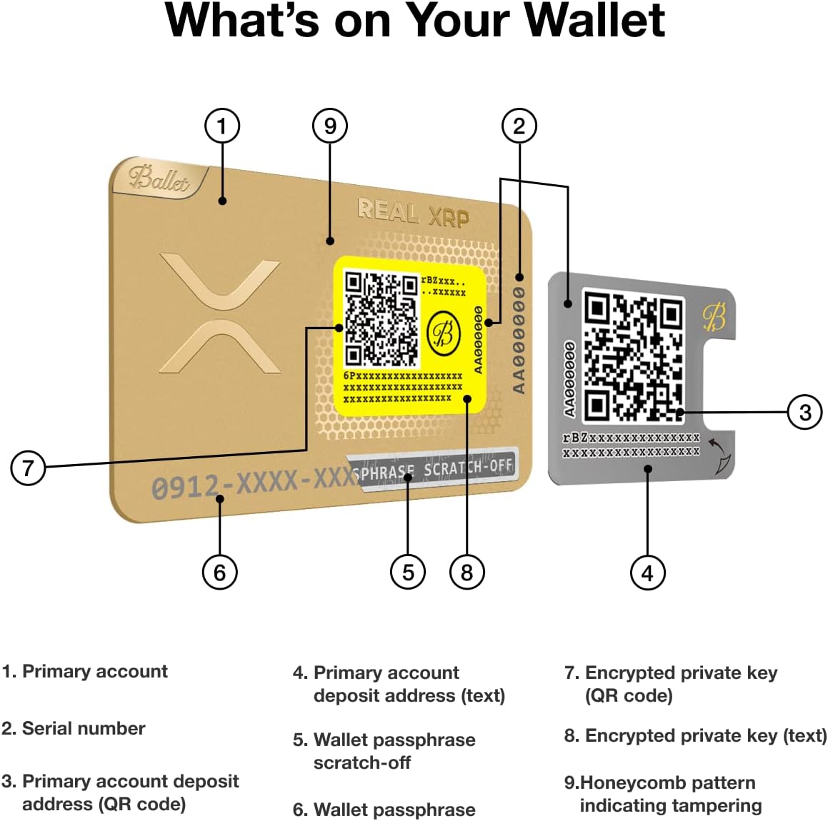 HOTBallet REAL XRP Cold Storage Wallet Card, 24K Gold-Plated Stainless Steel, No Electronics, No Seed Phrase, No PIN/Password, Easy Setup with iOS/Android App, Offline Crypto Storage, Gift-Ready