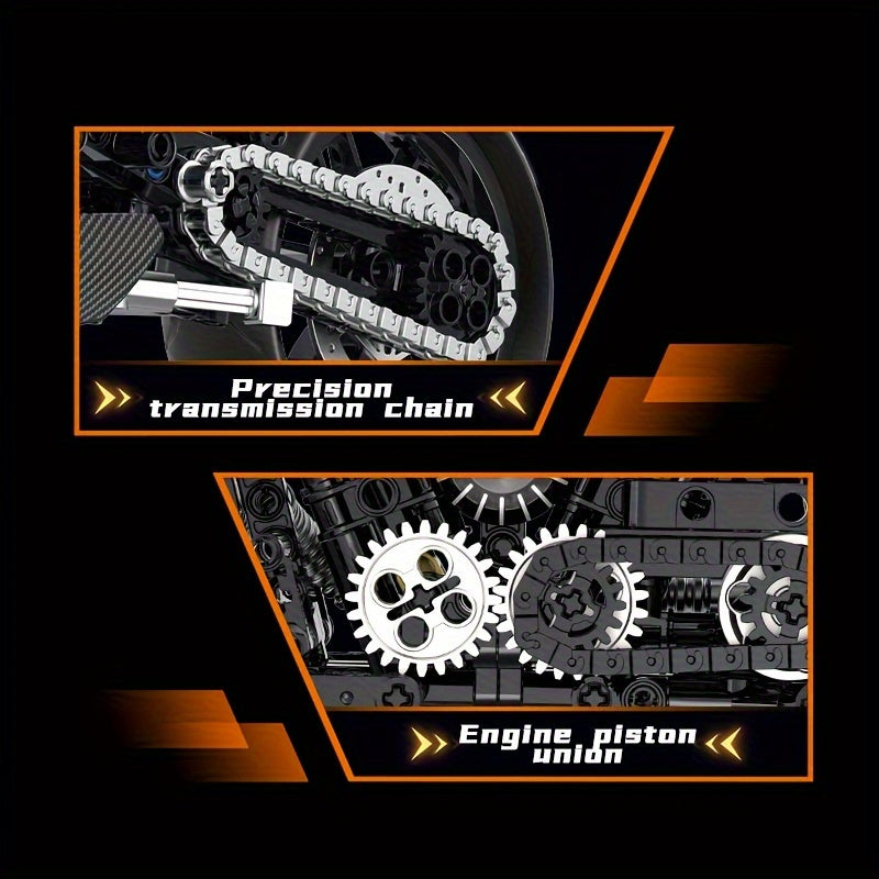 Technic Bricks Motorcycle Building Block Set - 579pcs 1:8 Scale Orange Model Kit for Ages 8-12, ABS Material, Push Operation Mode - Ideal Gi