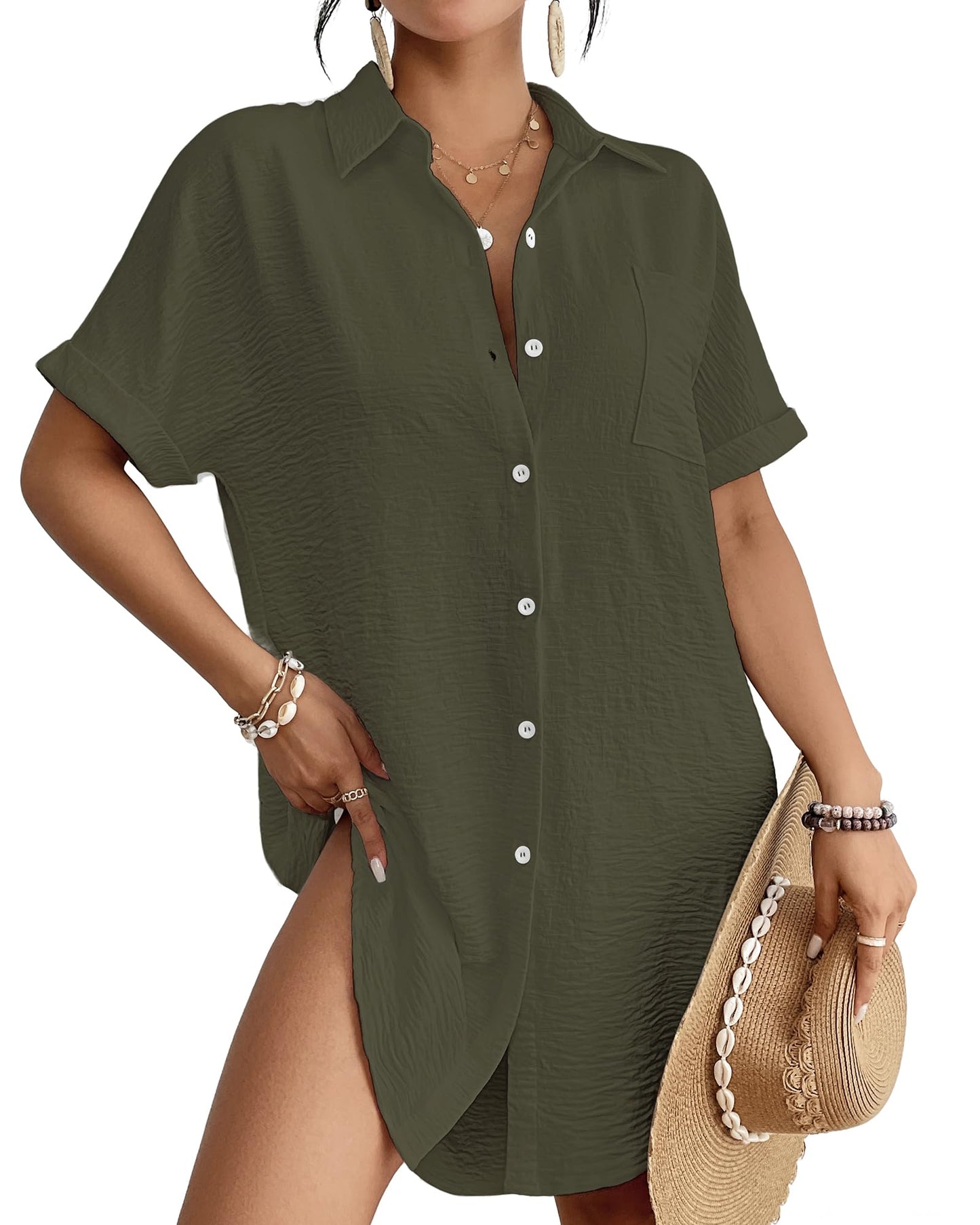 HOTBsubseach Women Swimsuit Coverup Shirt Dress Button Down Bathing Suit Cover Up Beach Vacation Outfits